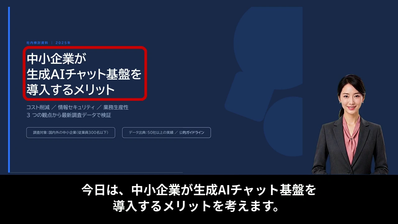 PowerPointから生成した1人のプレゼン。資料・アバター・字幕を組み合わせた画面